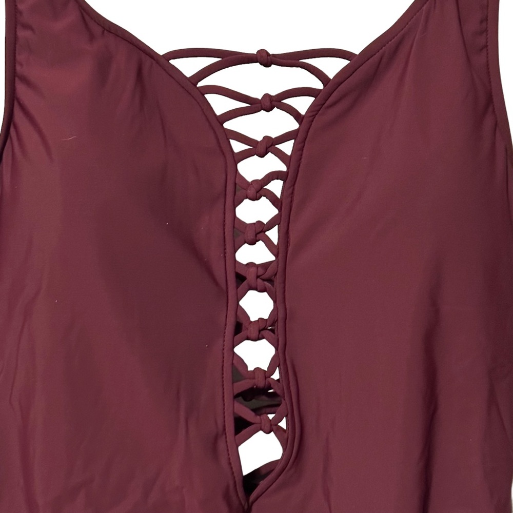 Aqua Green Lace Up One Piece Swimsuit 18W Plus Plunge Resort Coastal Beach NWT - Picture 5 of 14